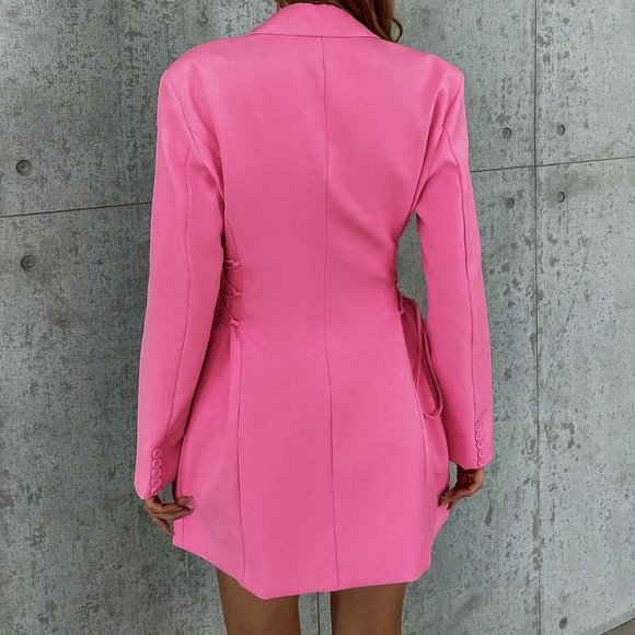 Pink Preppy Womens Lapel Collar Lace Up Side Blazer - Picture 2 of 5